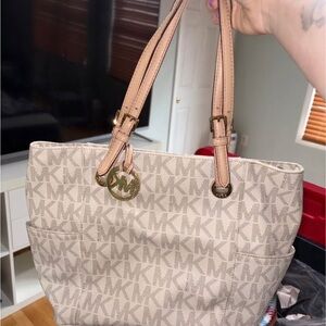 Michael Kors Cream Tote Bag with Signature MK Charm